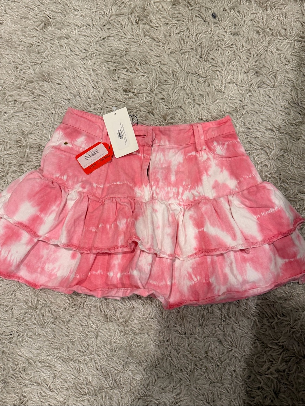 MOVING SALE LOVESHACKFANCY Pink Tie-Dye Tiered Mini Skirt